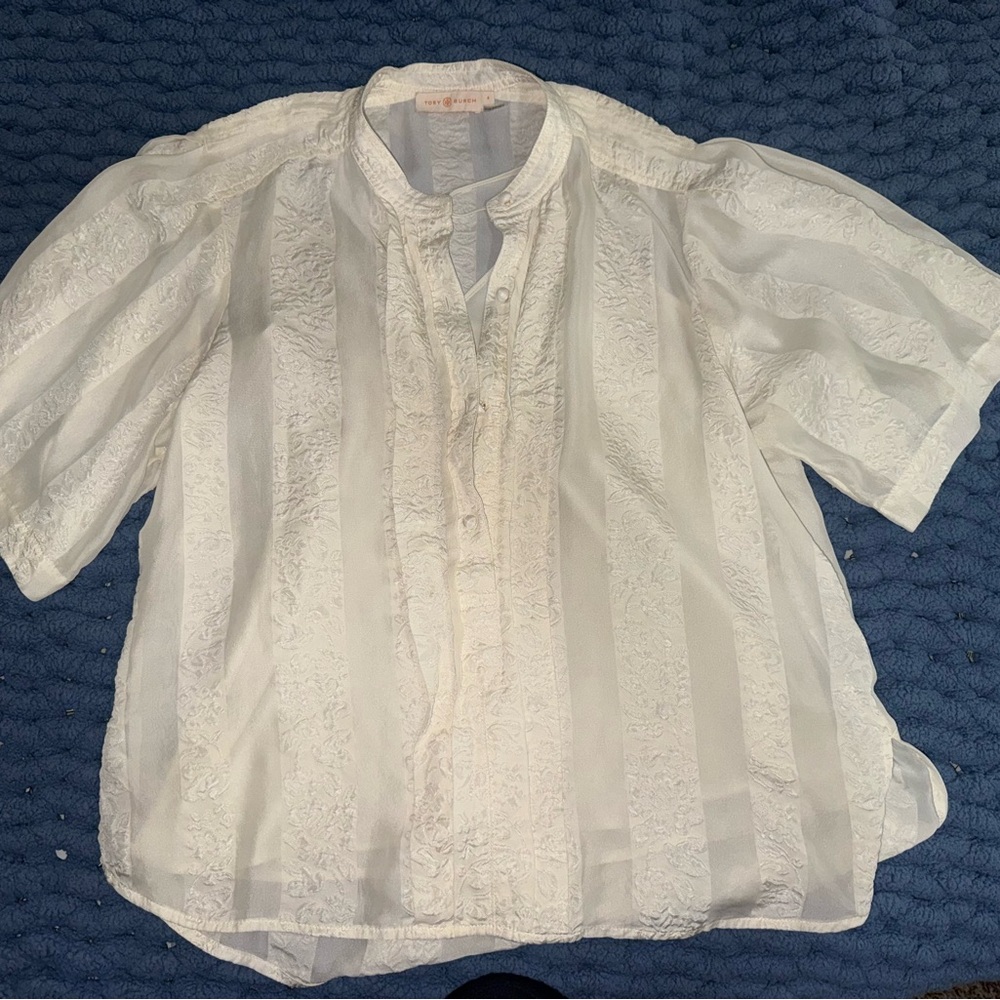 Tory Burch White Striped button up blouse